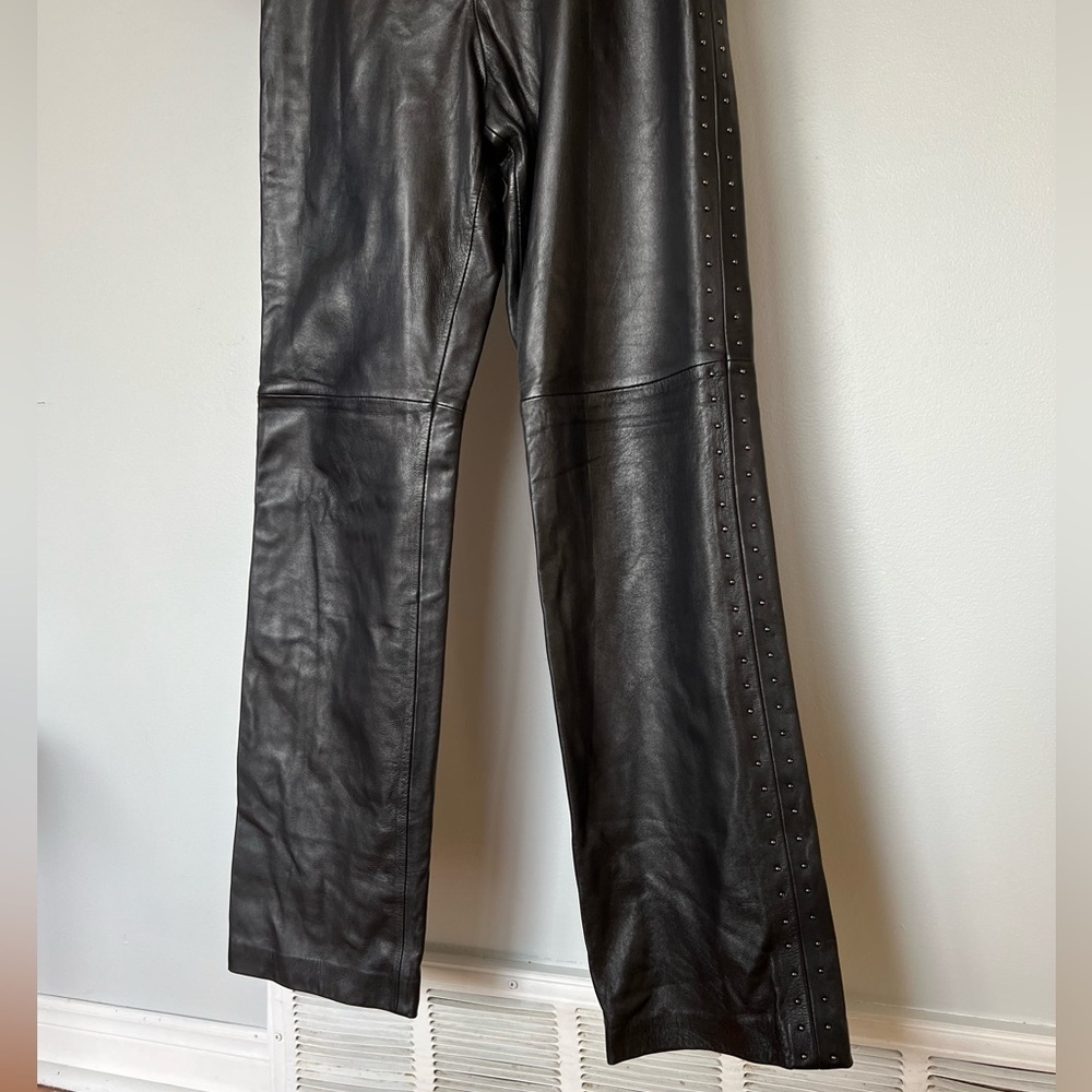DANIER vintage black leather pants with studded details along sides size 6 small - Picture 5 of 12